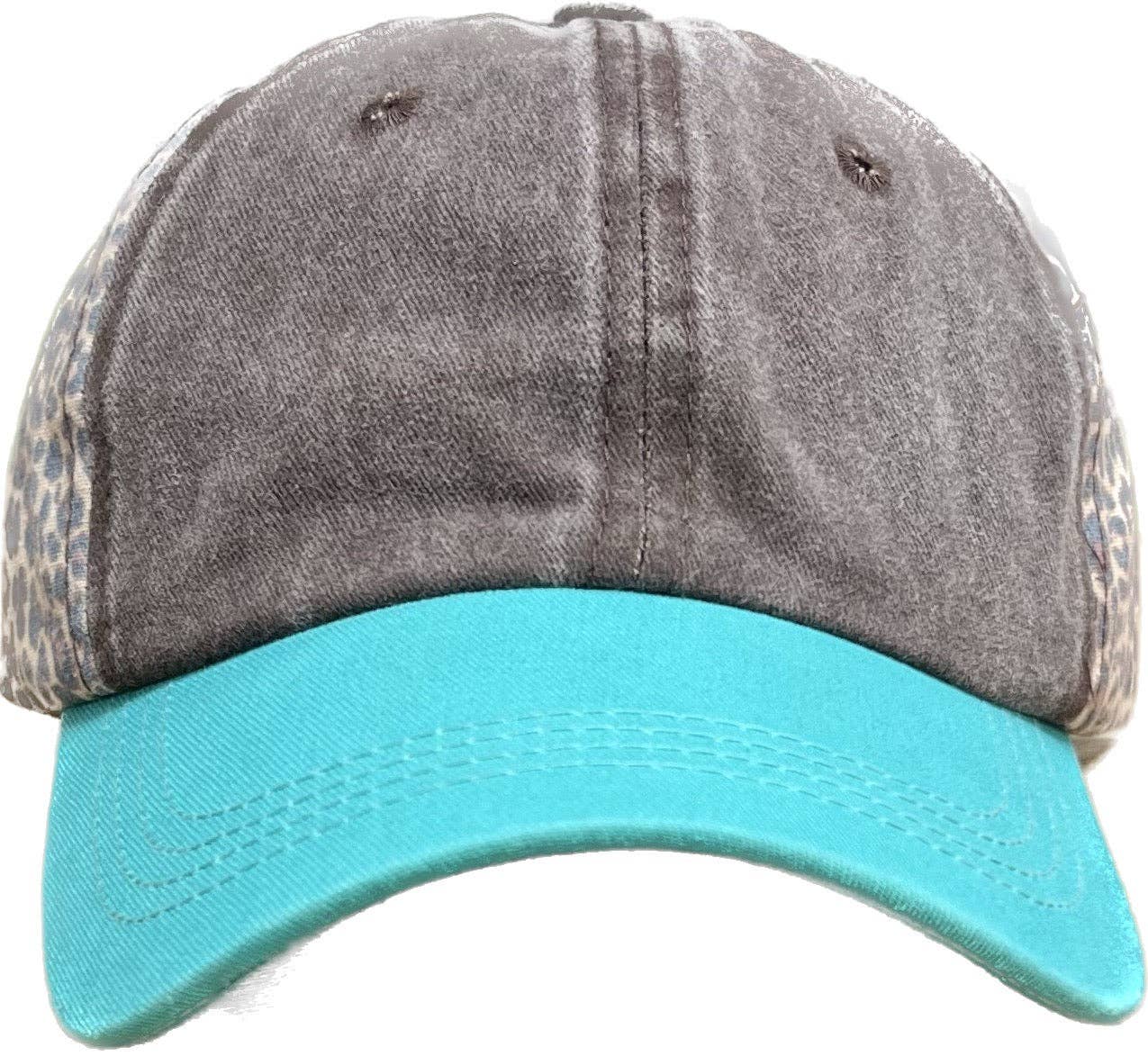 Leopard Brown and Turquoise Baseball Hat