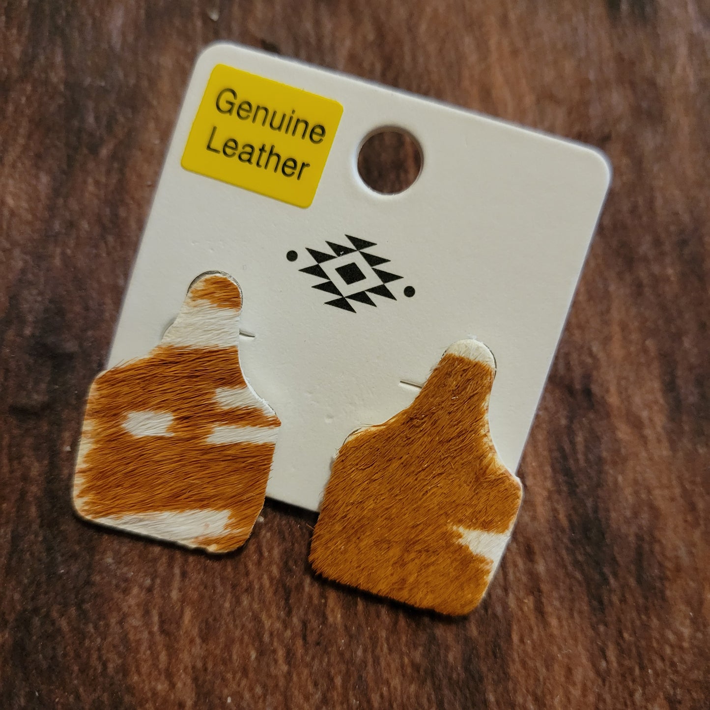 Cowhide Cattle Tag Stud Earrings
