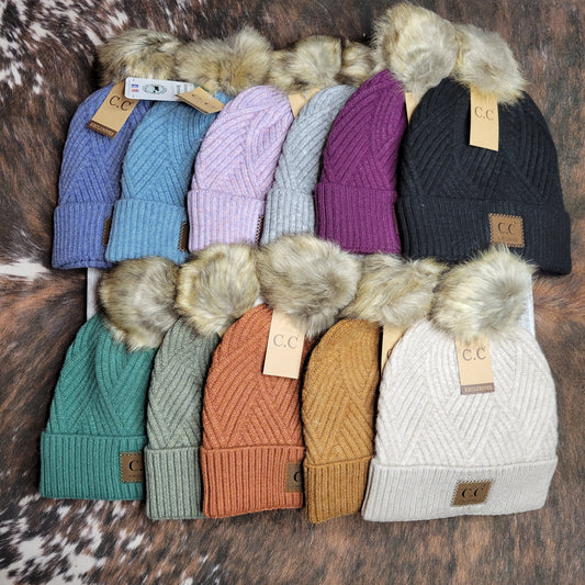 Large Patch Heathered Pom CC Beanie