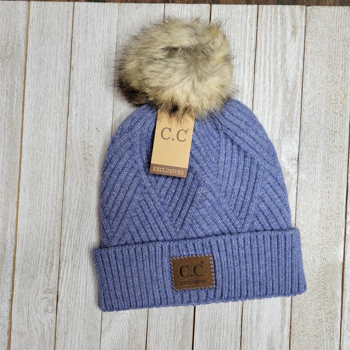 Large Patch Heathered Pom CC Beanie