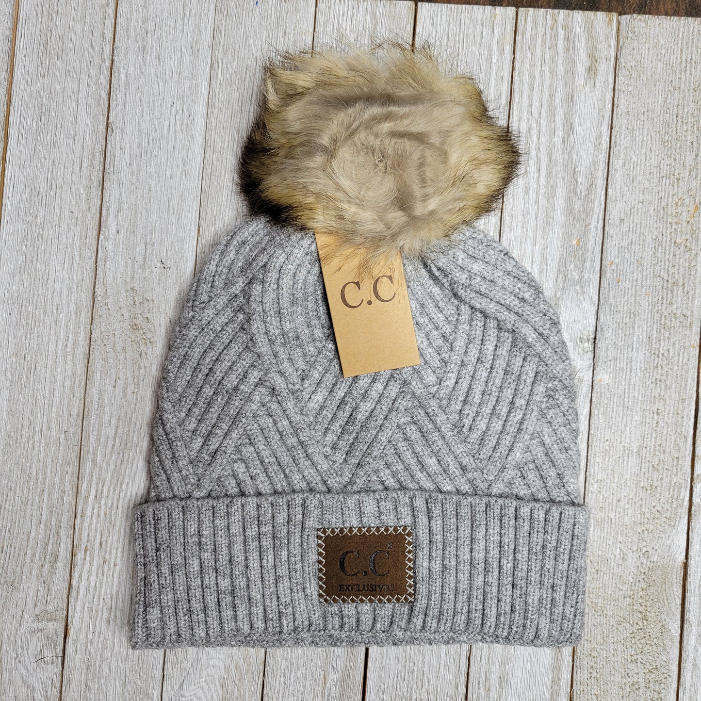 Large Patch Heathered Pom CC Beanie