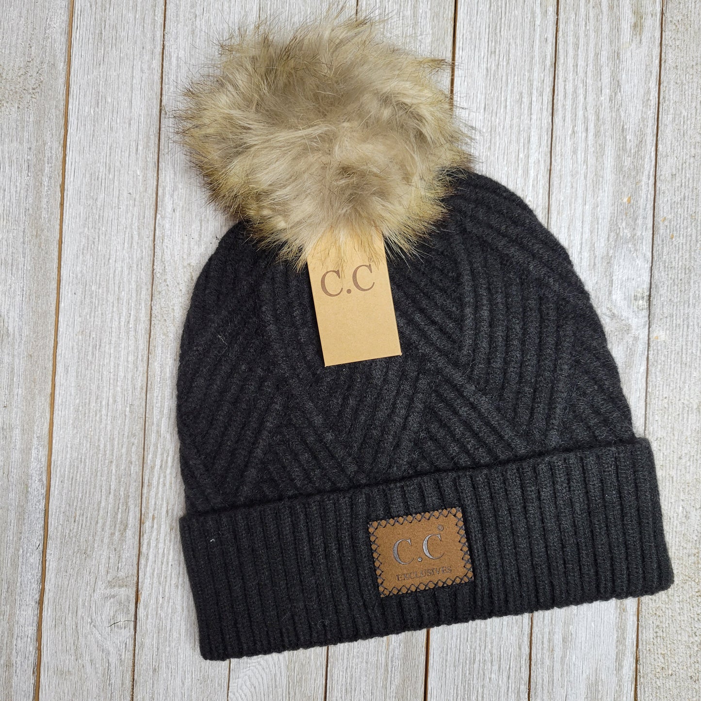 Large Patch Heathered Pom CC Beanie