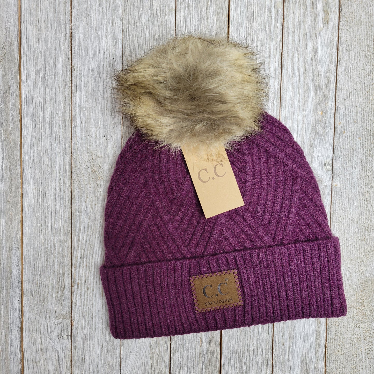 Large Patch Heathered Pom CC Beanie