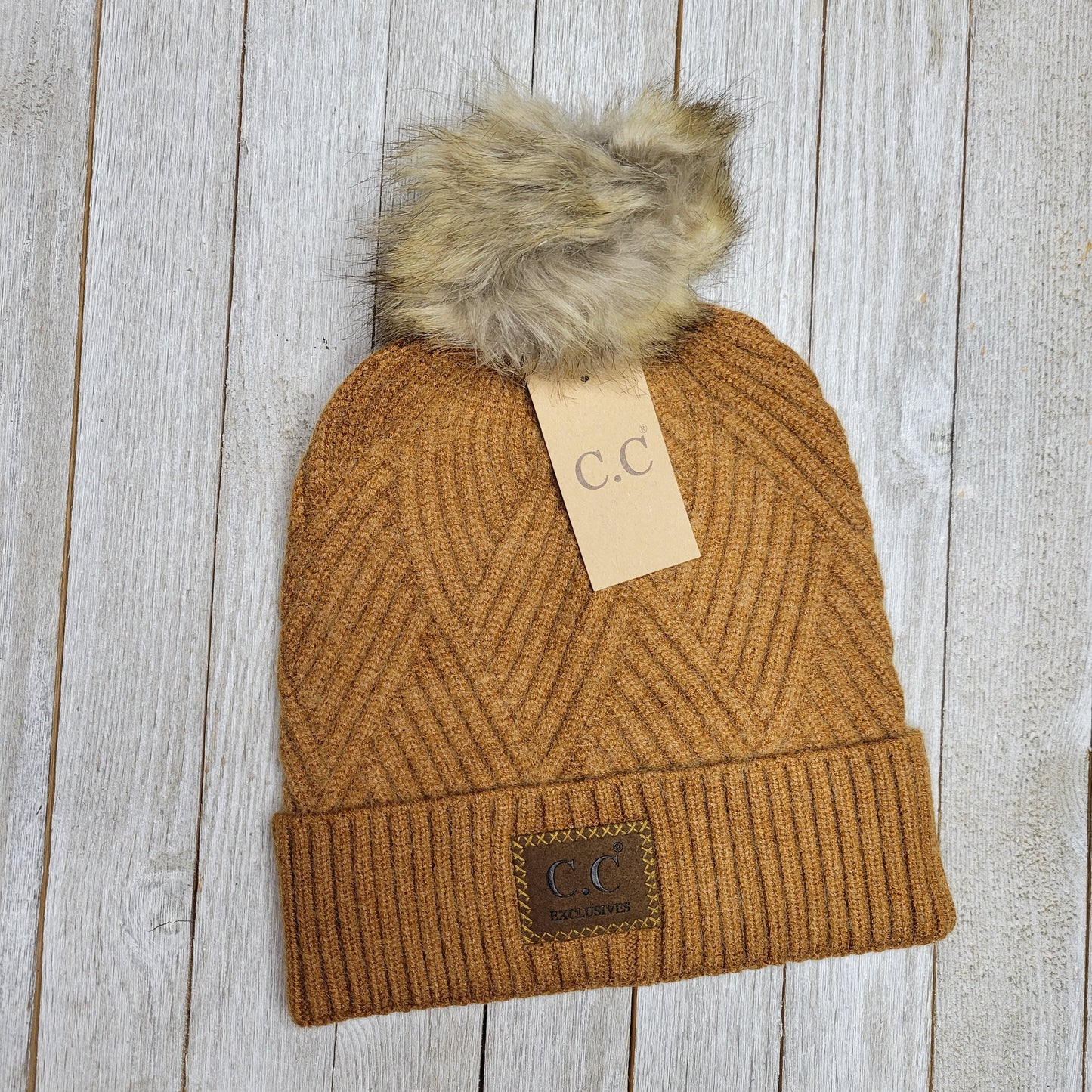 Large Patch Heathered Pom CC Beanie