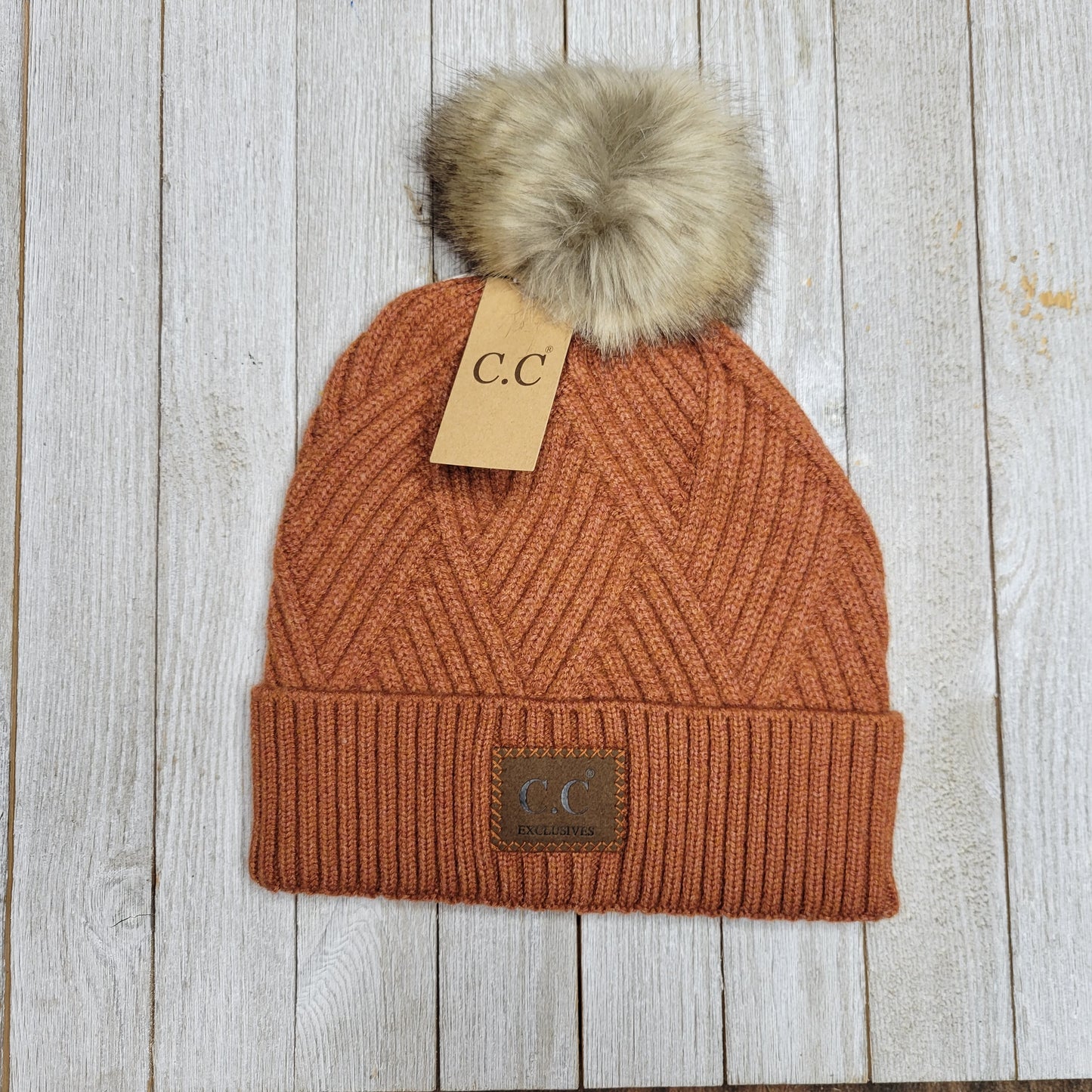 Large Patch Heathered Pom CC Beanie