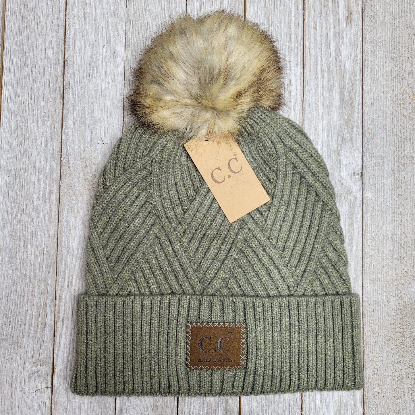 Large Patch Heathered Pom CC Beanie