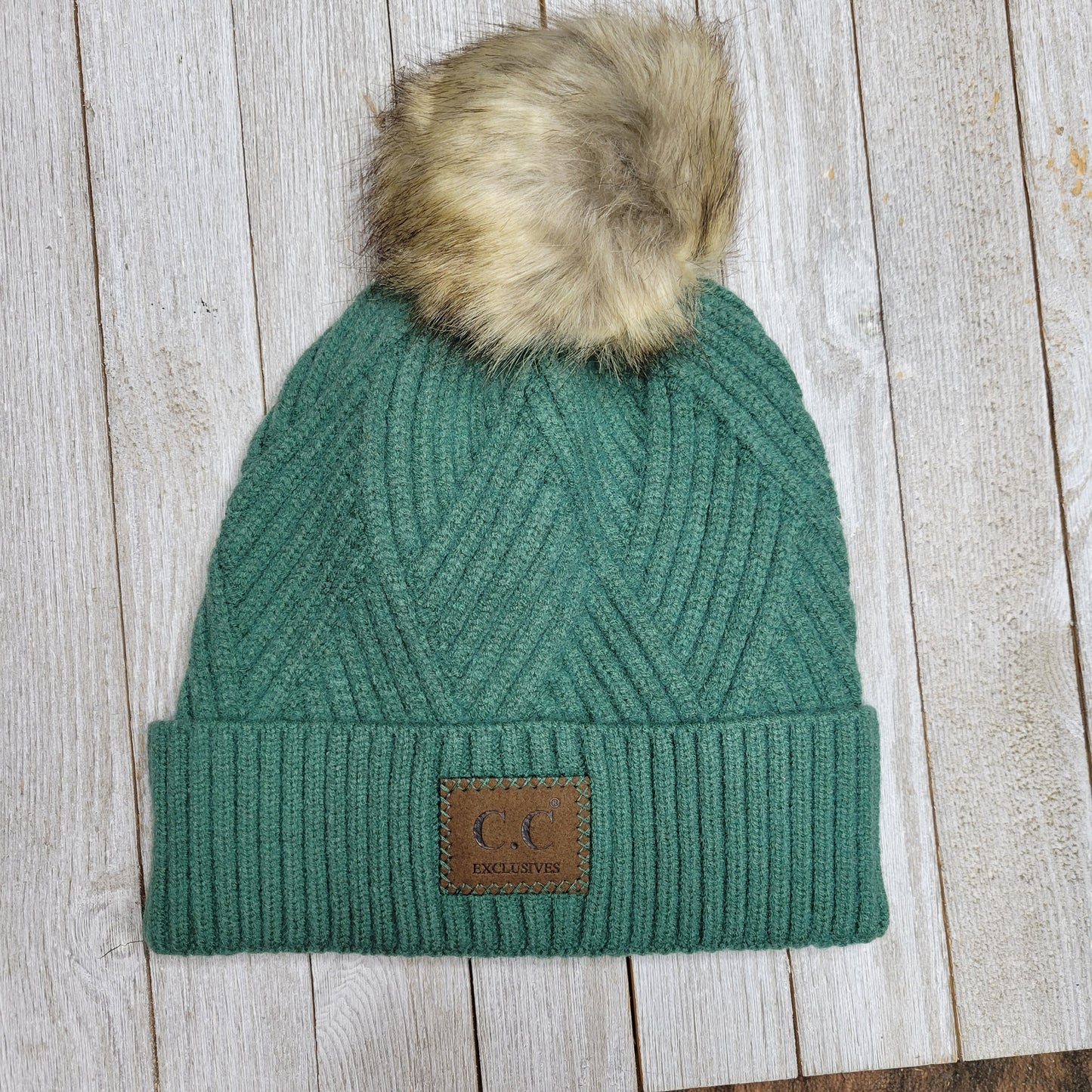 Large Patch Heathered Pom CC Beanie