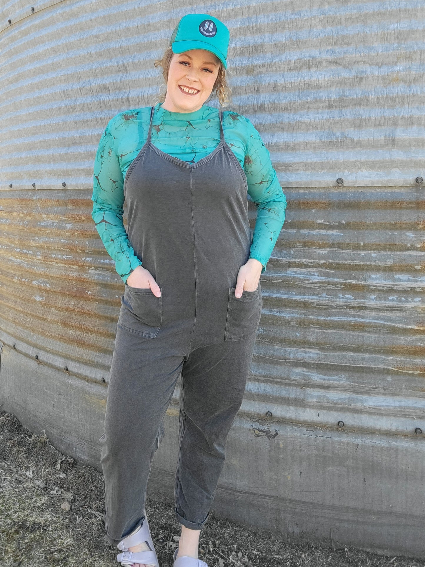 Acid Washed Jumpsuit- Charcoal
