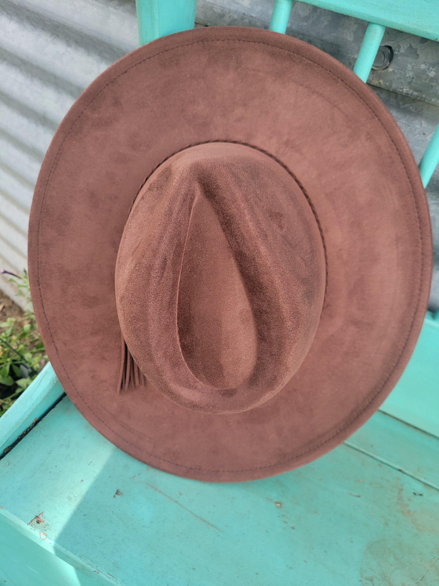 Atlas Faux Suede Fedora w/ Braided Band: Chocolate