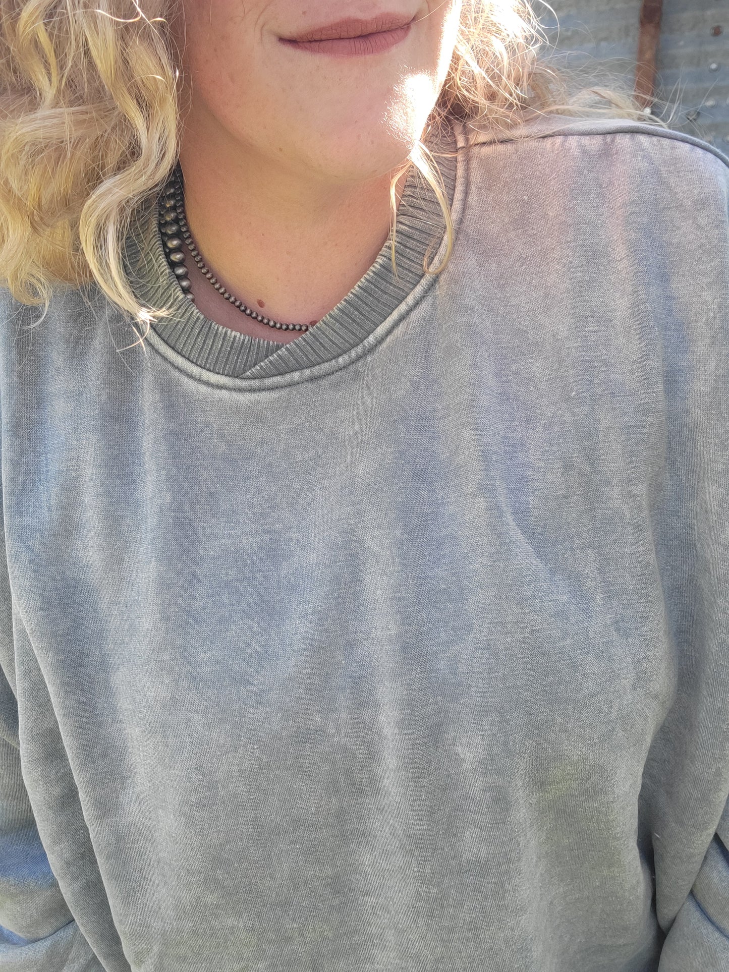 Acid Wash Oversized Pullover- Ash Jade