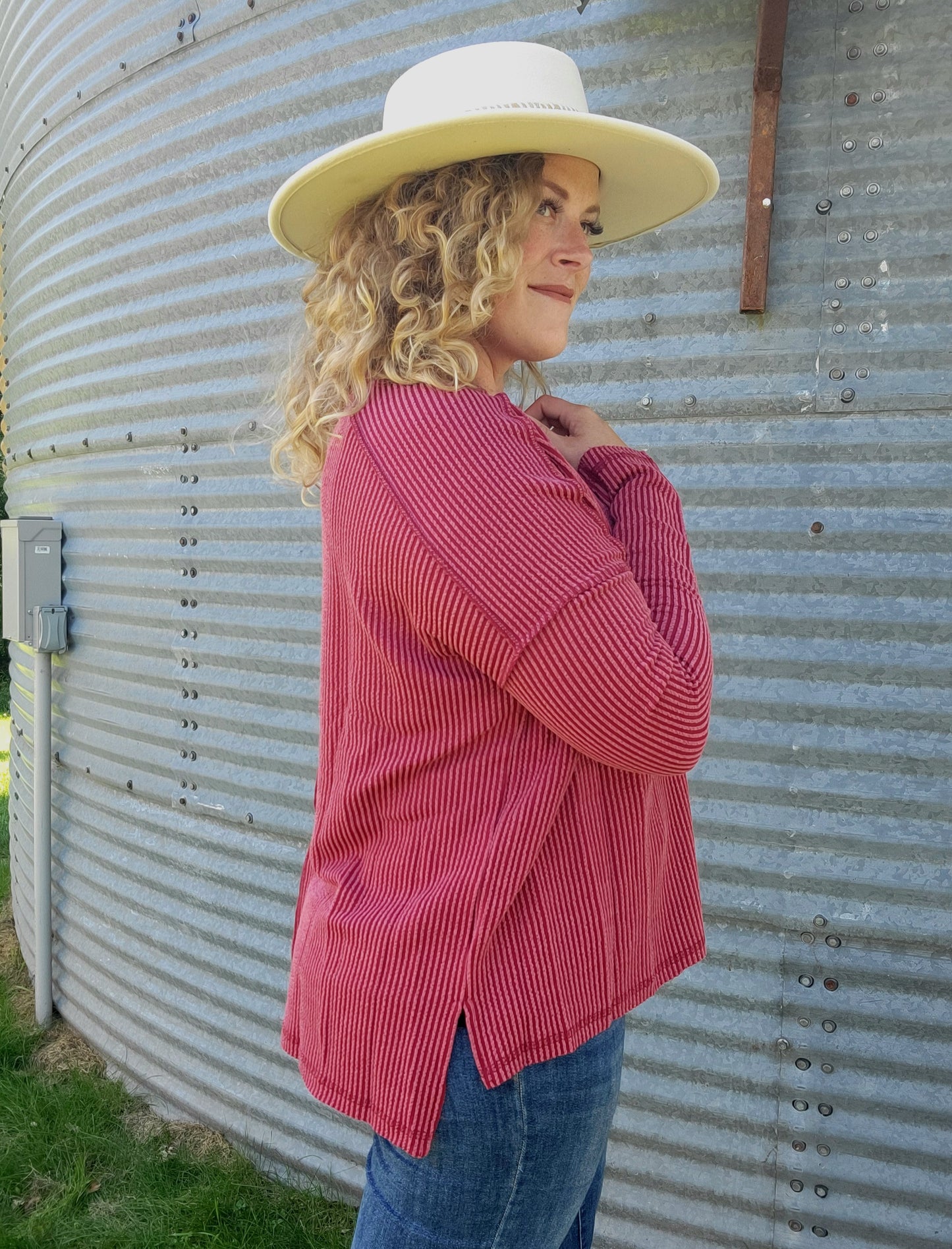 Raised Rib Sweater - Burgundy