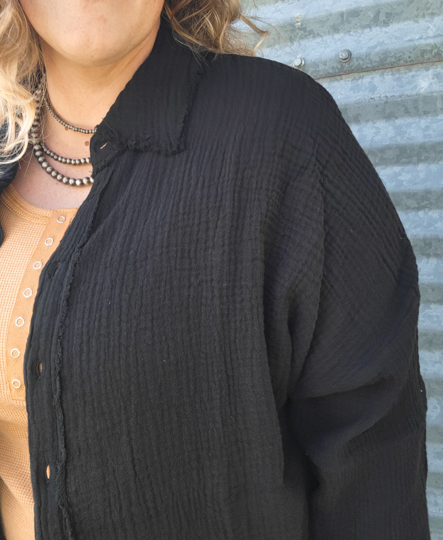 Double Gauze Raw Edge Button Up