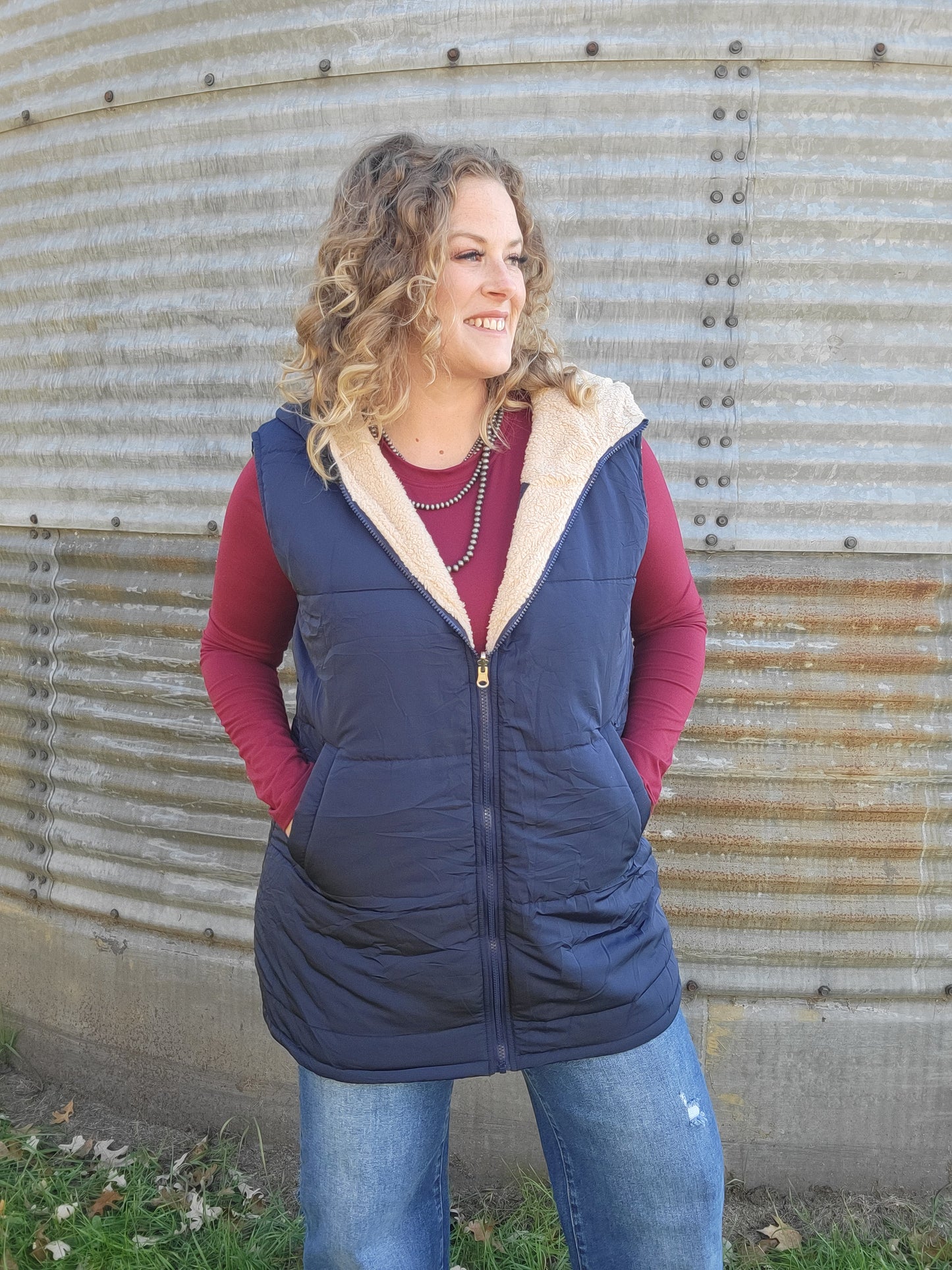 Microfiber Round Neck Long Sleeve Tee - Cabernet