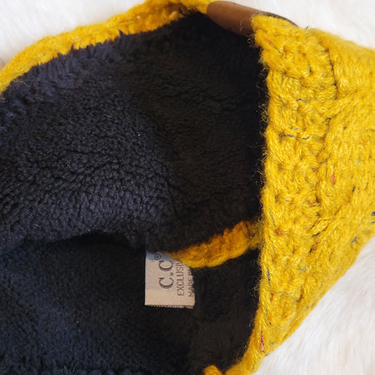 Fuzzy Lined Flecked CC Headwrap - Mustard