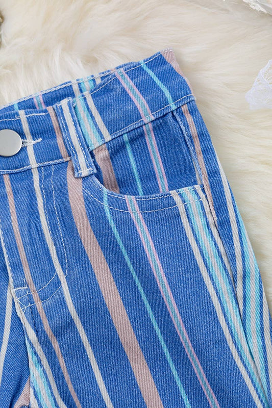 Kids MULTI-COLOR STRIPED Blue Flare Jeans