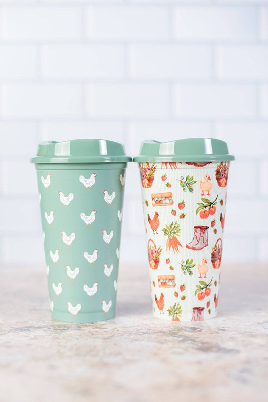 Sage Chicken/Farmers Market Reusable Hot/Cold Cup - Set of 2