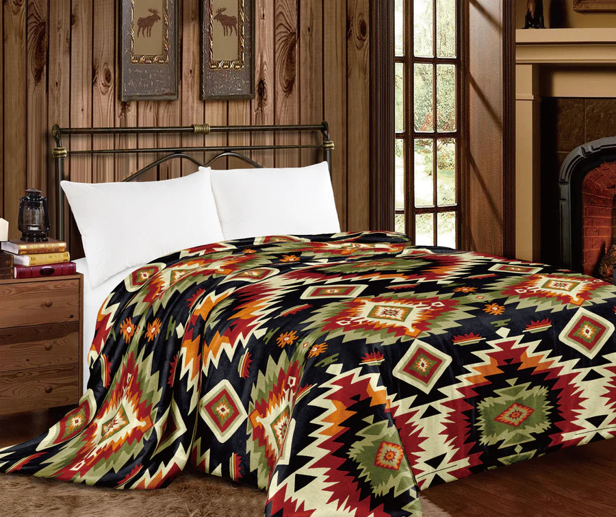 Mia Twin Size Blanket - Orange Aztec