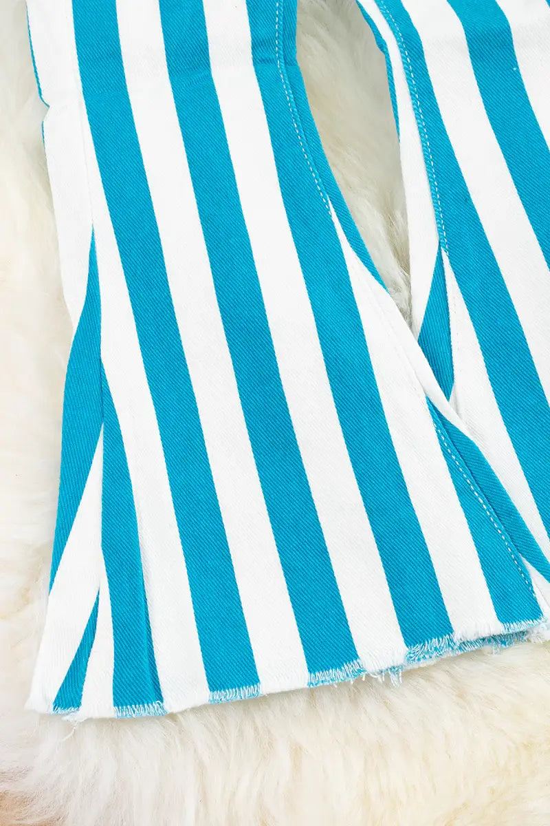 TURQUOISE STRIPE PRINTED BOOTCUT DENIM PANTS