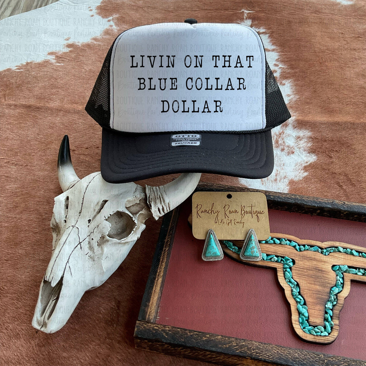Livin On That Blue Collar Dollar Western Trucker Hat