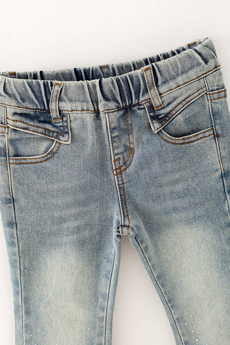 Bootcut Denim Pants with Rhinestones