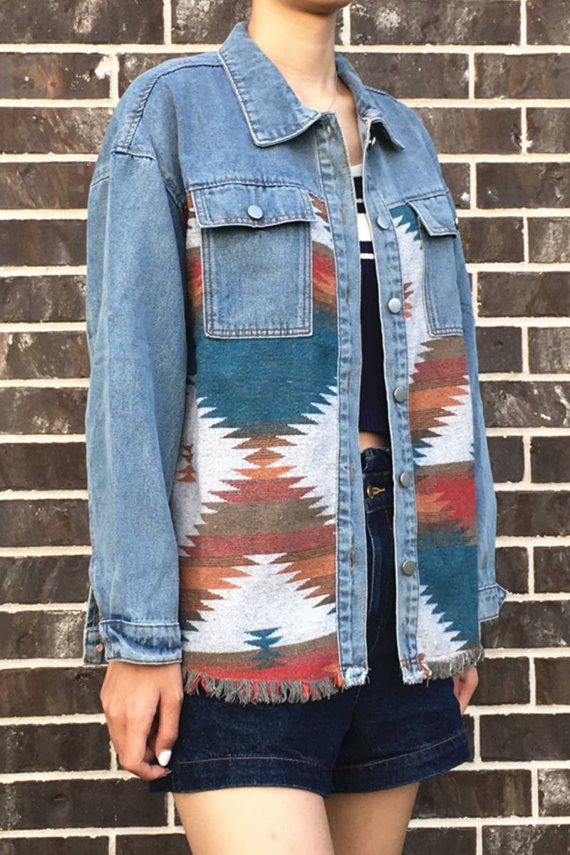 DENIM WHITE AZTEC JACKET