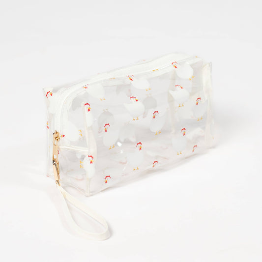 White Chicken Clear Cosmetic Bag - Small