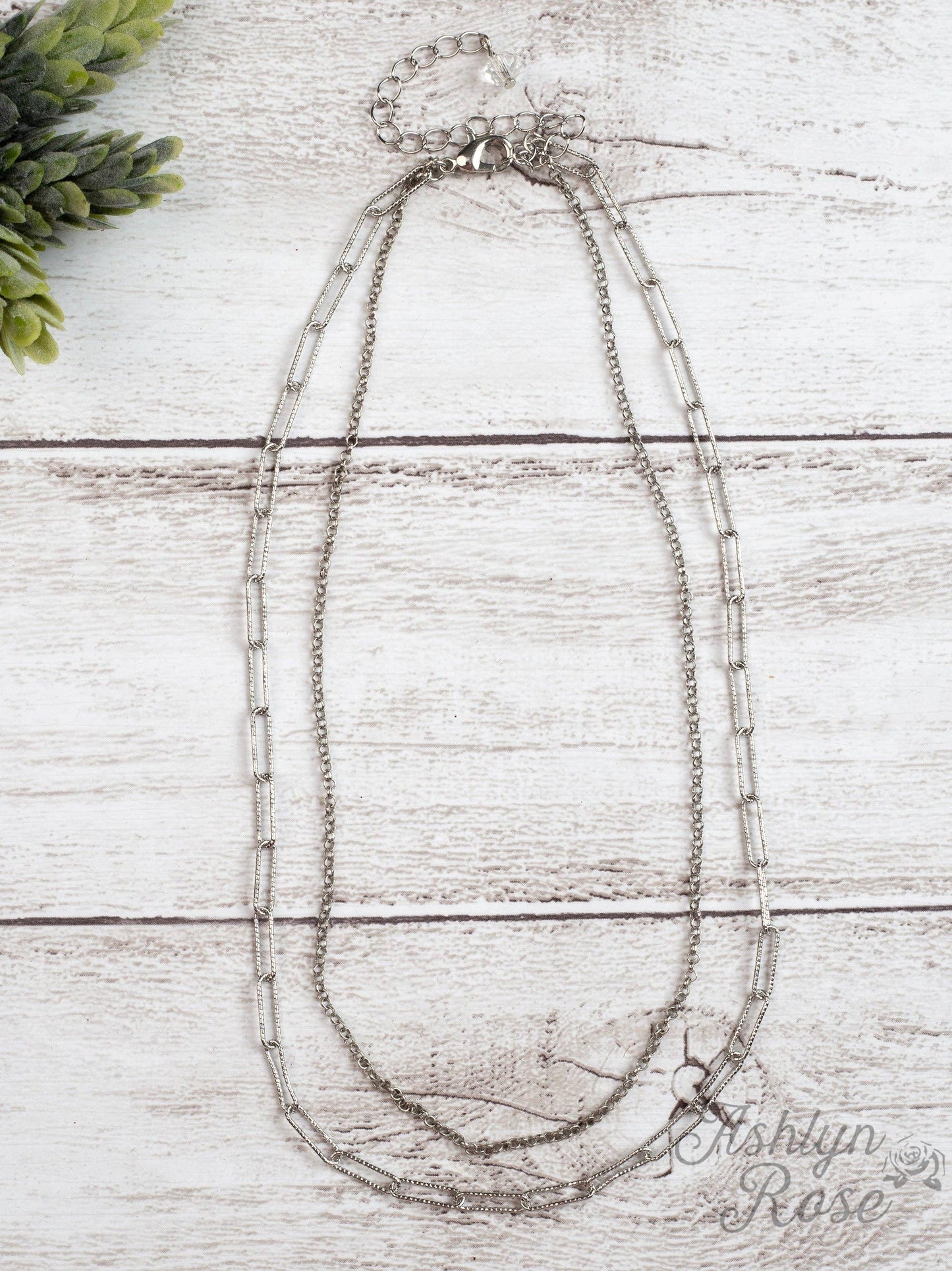 Let's Link Up Double Chain Silver Necklace