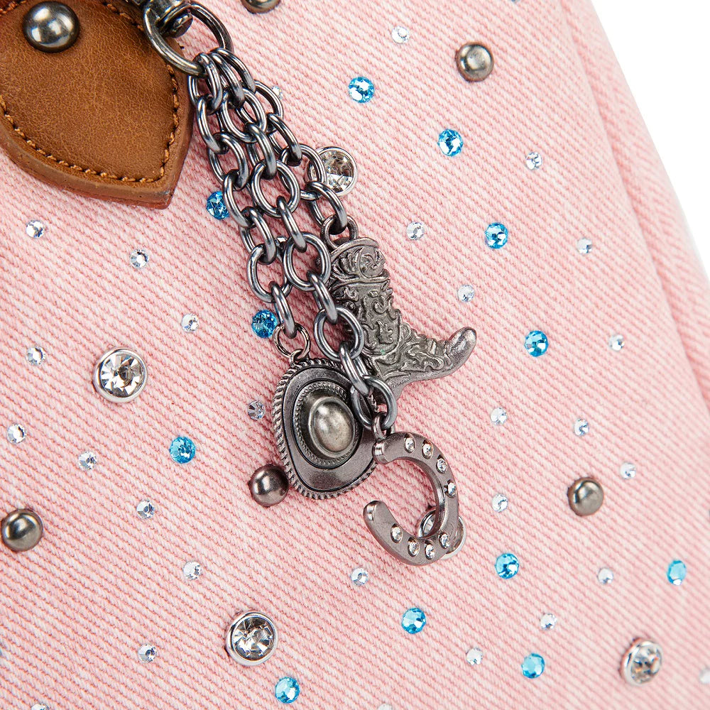 Wrangler Western Rhinestone Denim Boston Bag/Crossbody - Pink