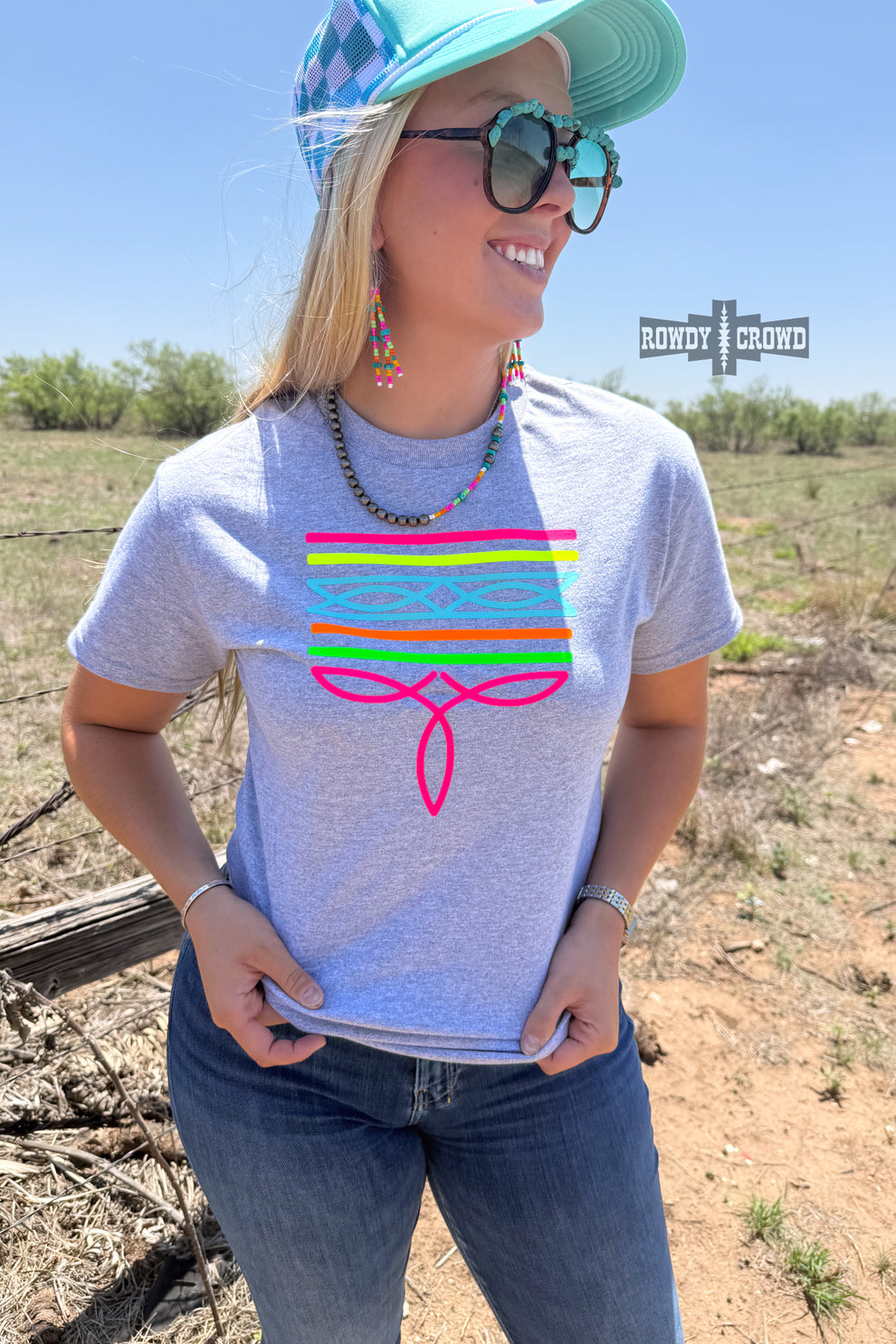 Neon Boot Stitch Tee - Grey