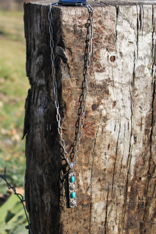 Silver and Turquoise Pendant Necklace