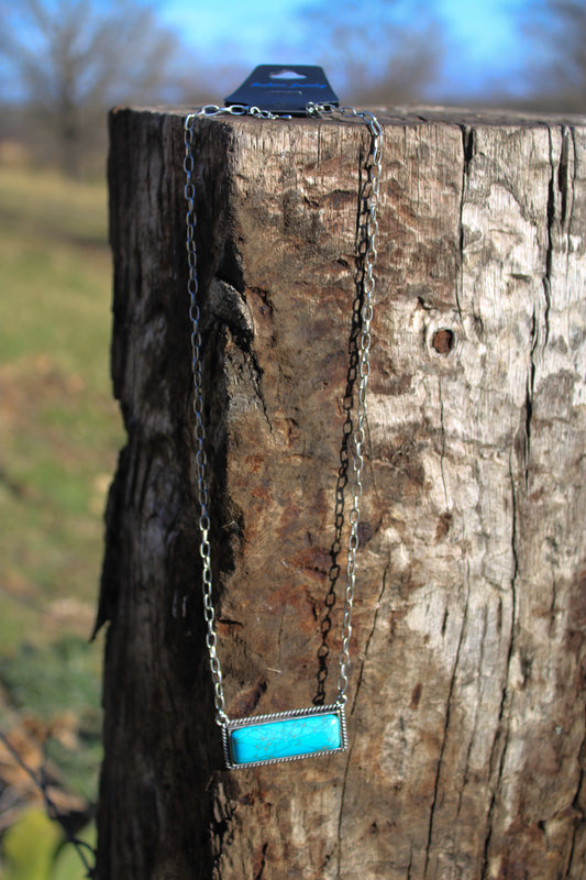 Turquoise Bar Necklace - Blue Turquoise