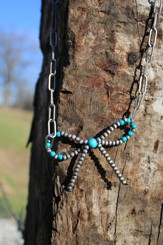 Navajo Bead and Turquoise Bow Necklace