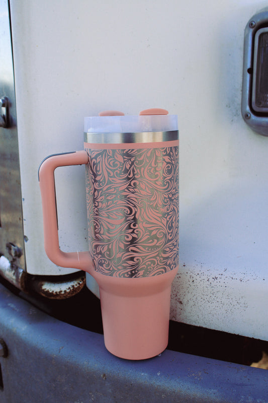 40oz Tumbler - Tooled Sunflower
