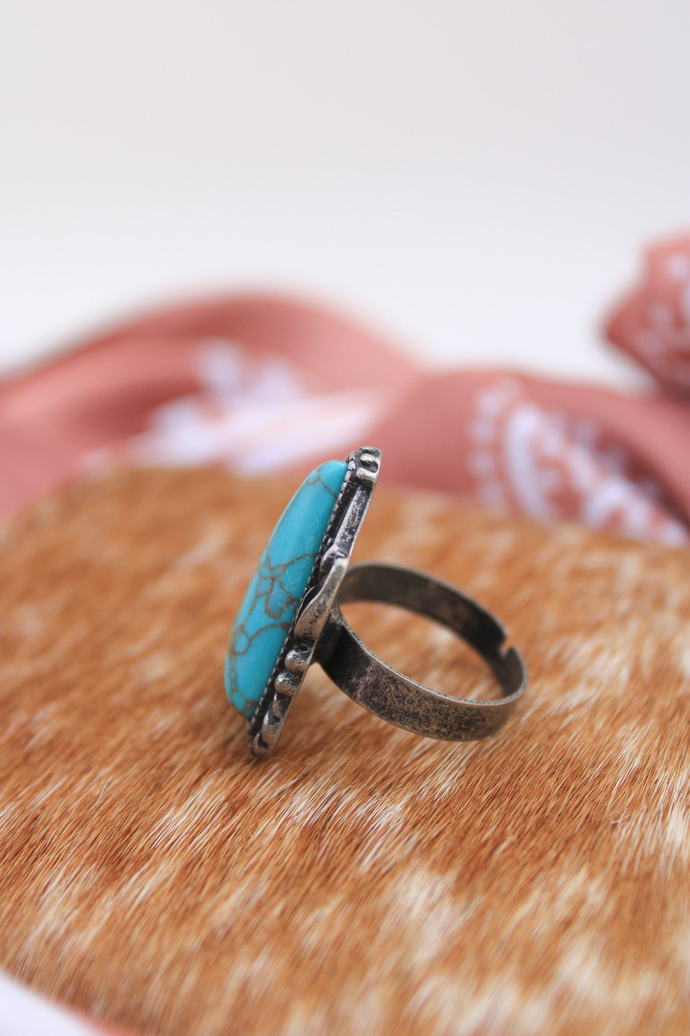 Turquoise Teardrop Adjustable Ring- Silver