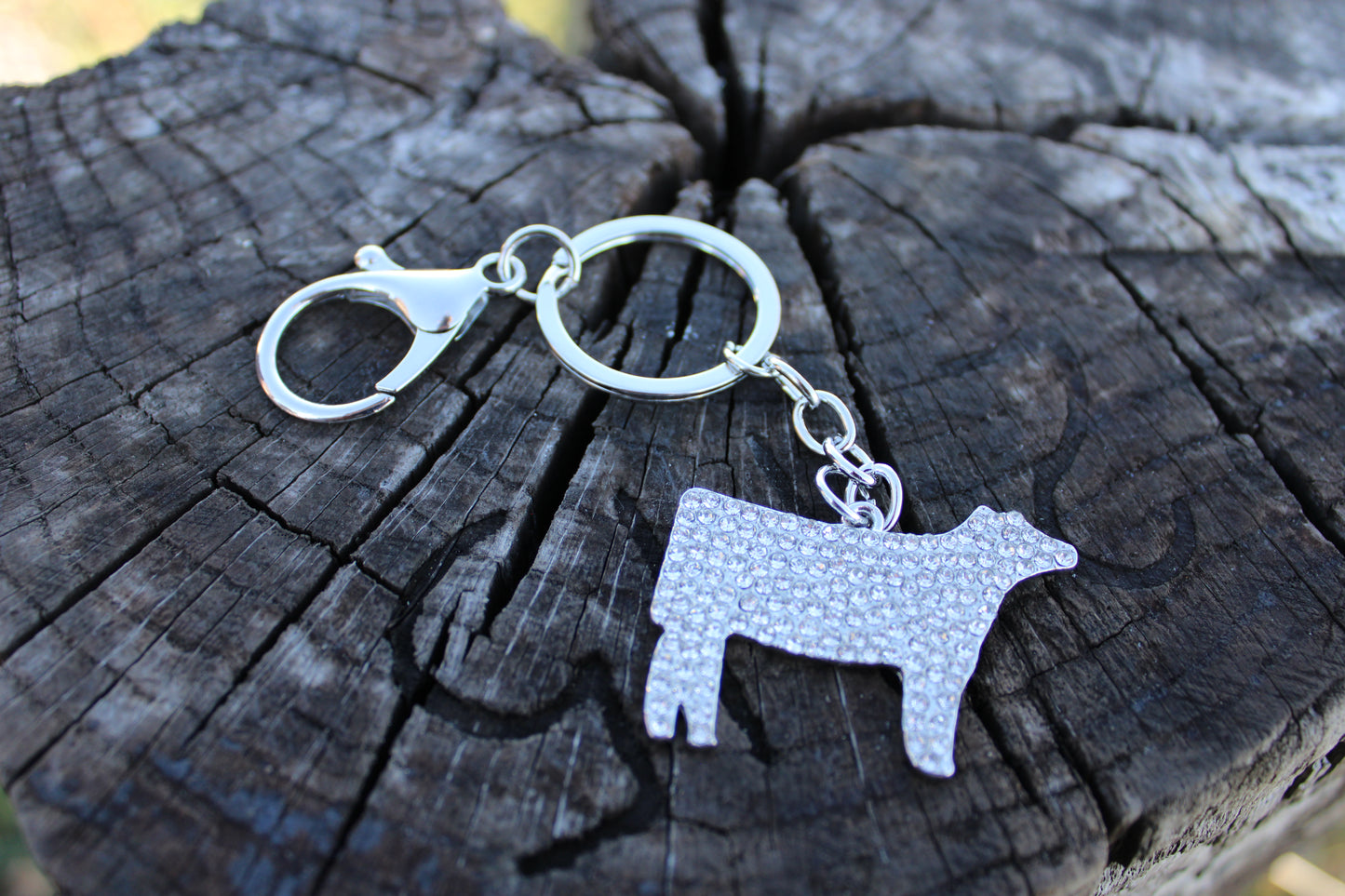 Rhinestone Cow Keychain