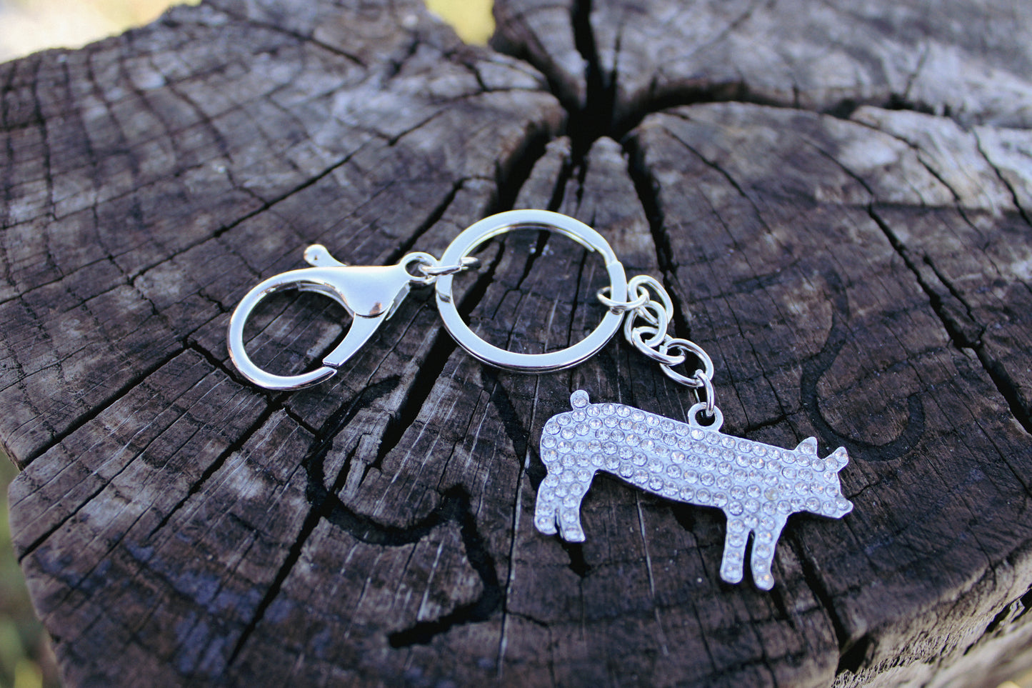 Rhinestone Pig Keychain
