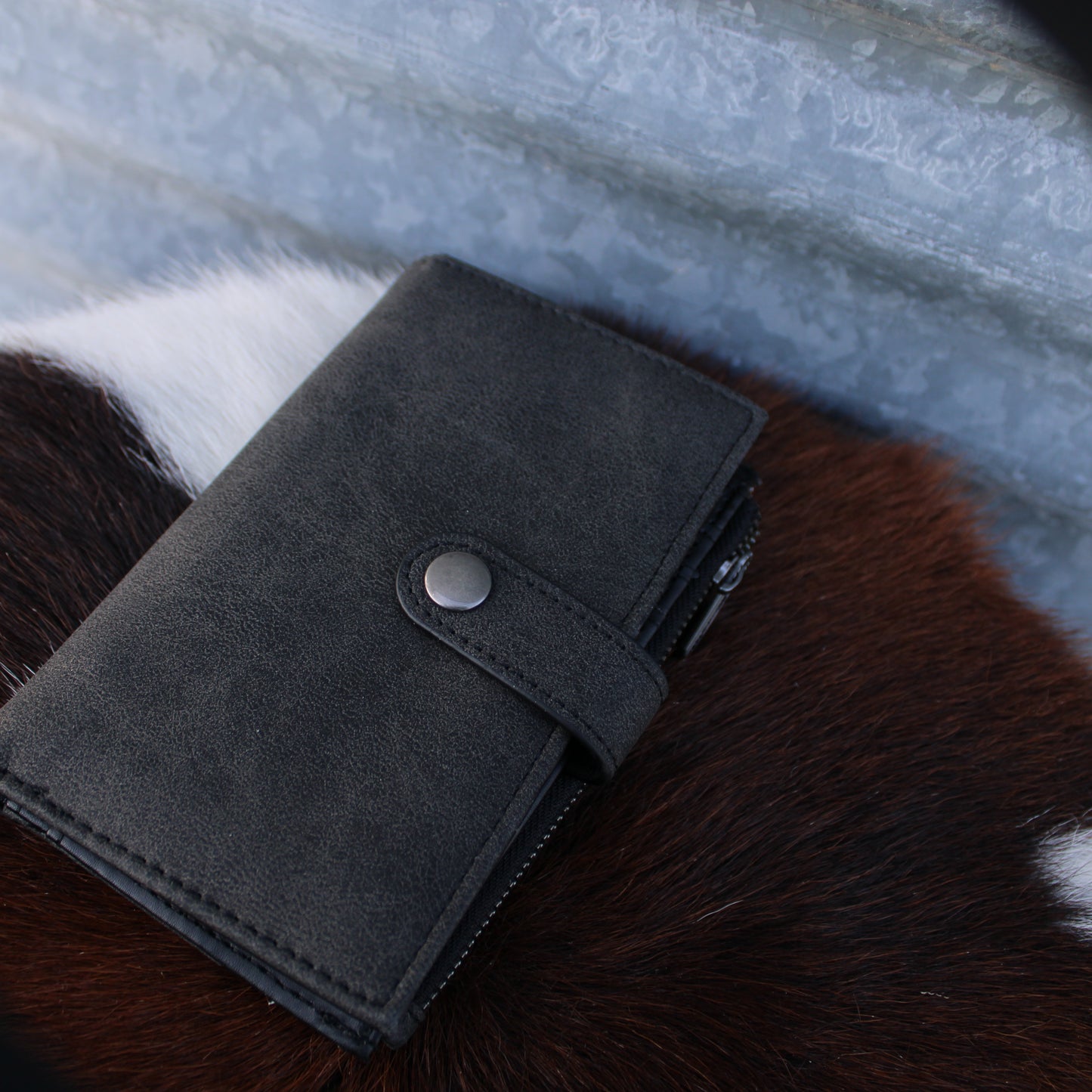 Wrangler Genuine Hair-On Cowhide Card Holder Bi-Fold Wallet - Black