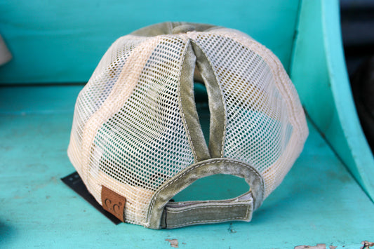 C.C. Aztec High Pony Baseball Hat - Olive