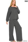 Raised Rib Pullover and Pants Set - Charcoal