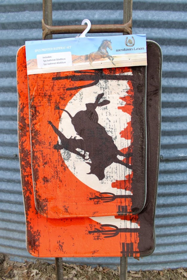 2-Piece Printed Bathmat Set- Bull Rider