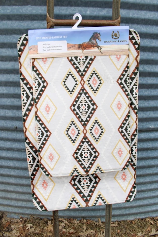 2-Piece Printed Bathmat Set- Beige Aztec