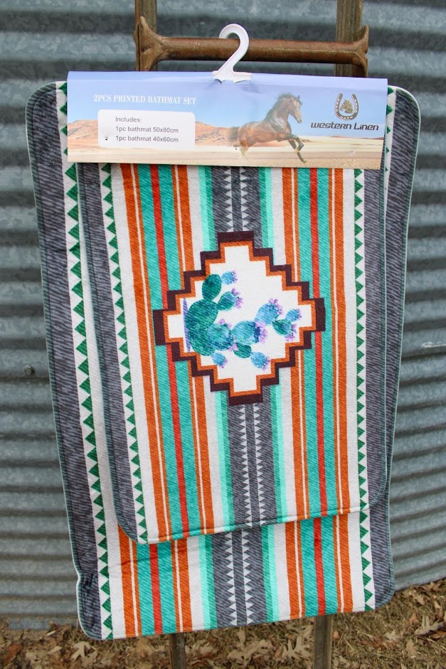 2-Piece Printed Bathmat Set- Cactus