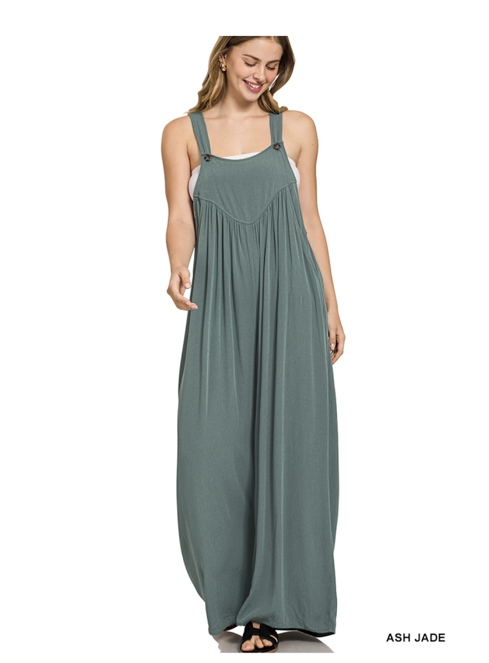 Woven Rayon Crepe Overalls- Ash Jade