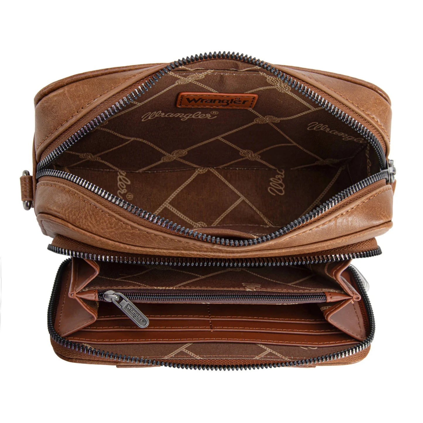 Wrangler Crossbody Purse With Wallet Compartment -Brown
