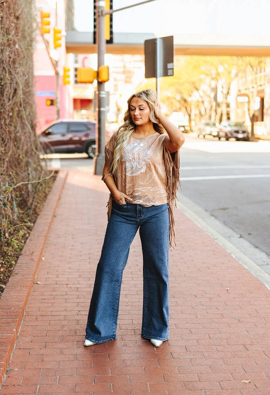 Dark Wash High Rise Front Pocket Detail Wide Leg Jeans