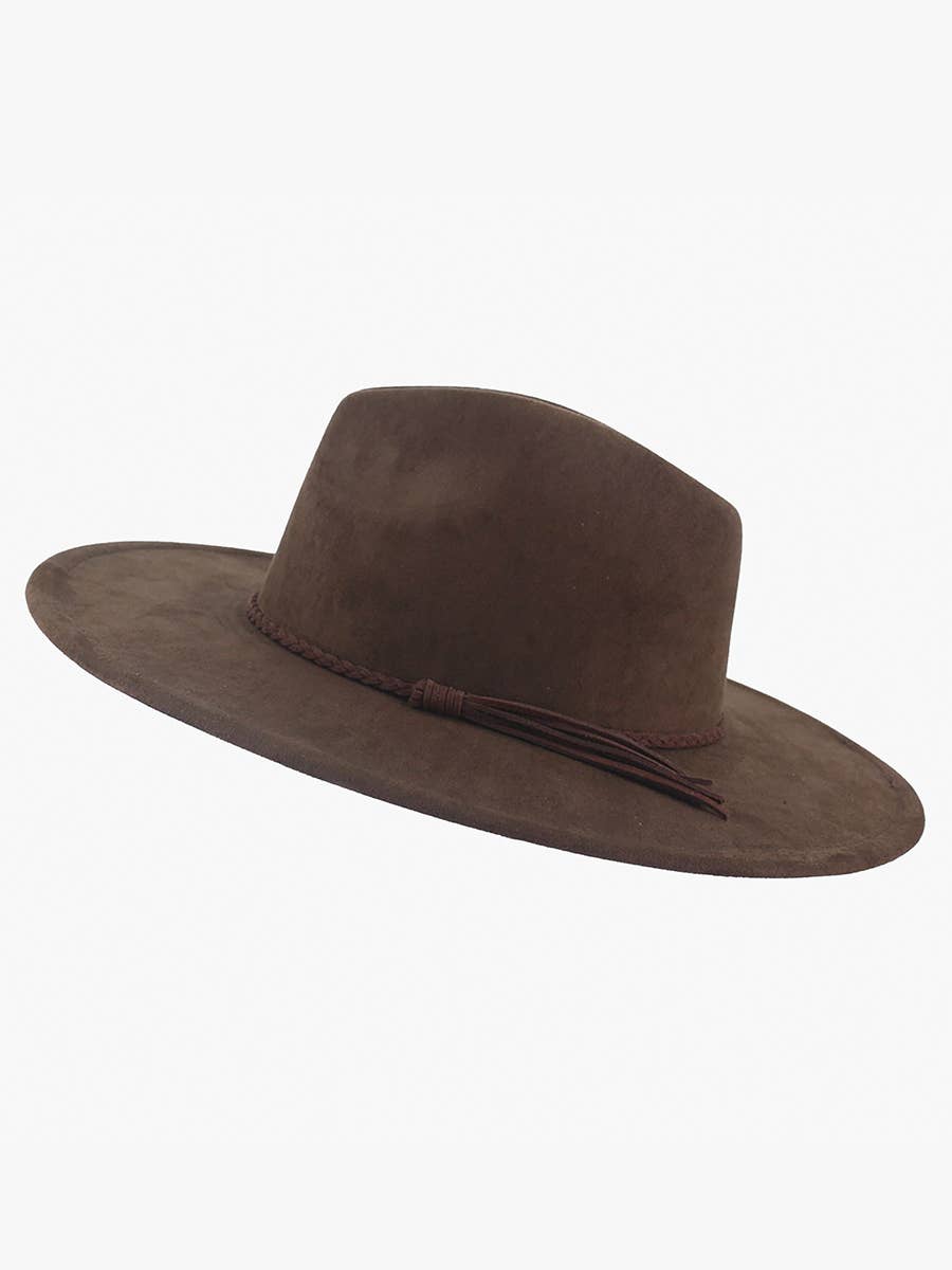 Atlas Faux Suede Fedora w/ Braided Band: Chocolate