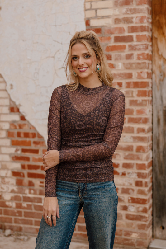 Bronzed Bloom Mesh Long Sleeve