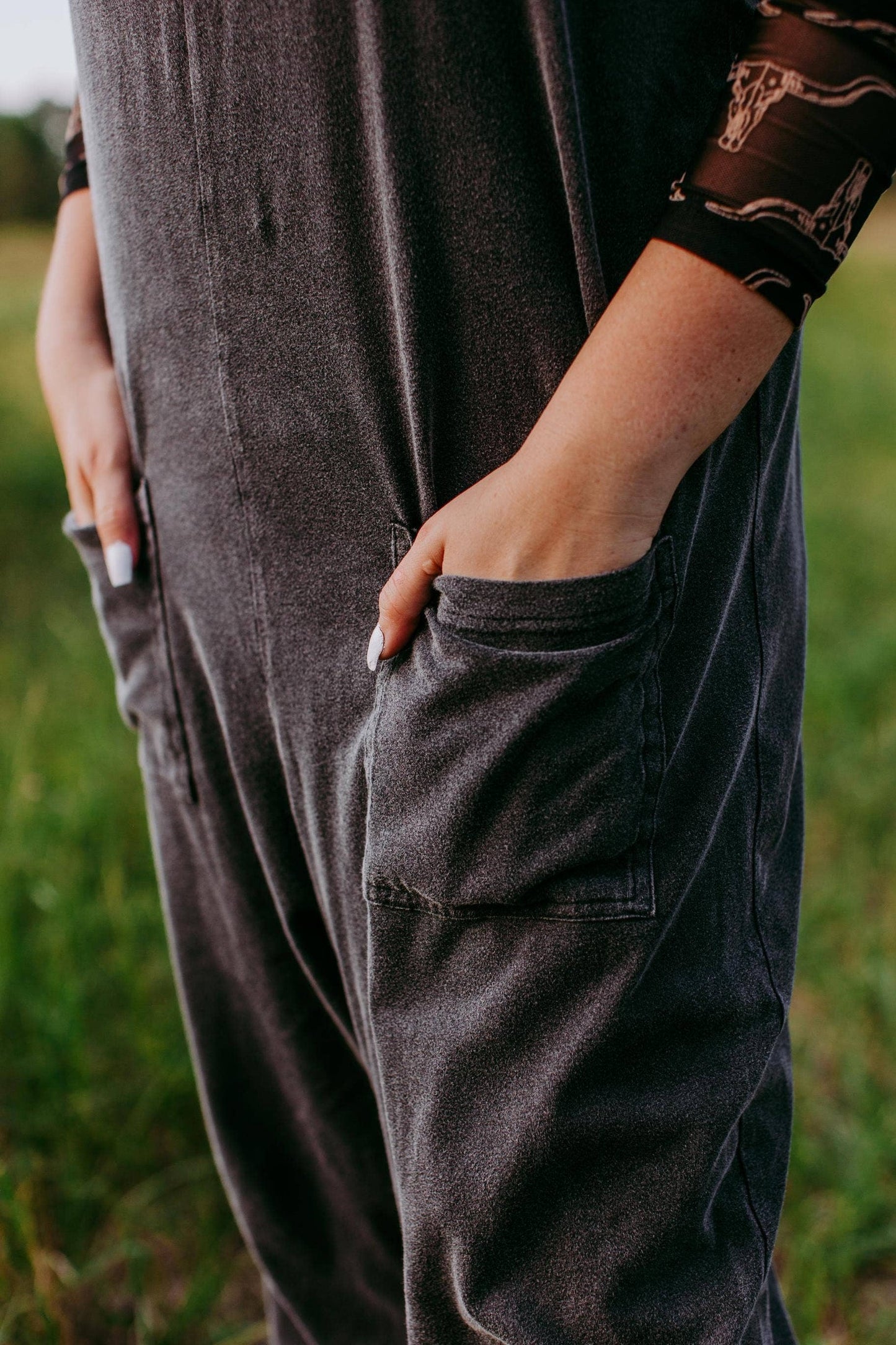 Acid Washed Jumpsuit- Charcoal