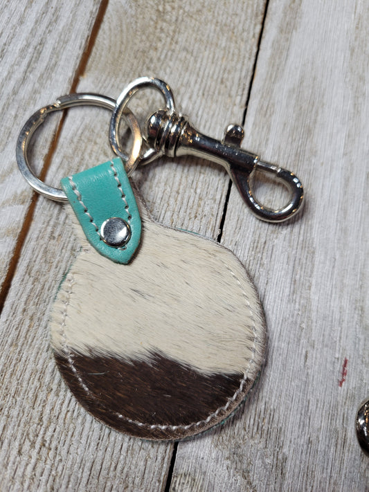 Tooled Turquoise/ Cowhide Keychain
