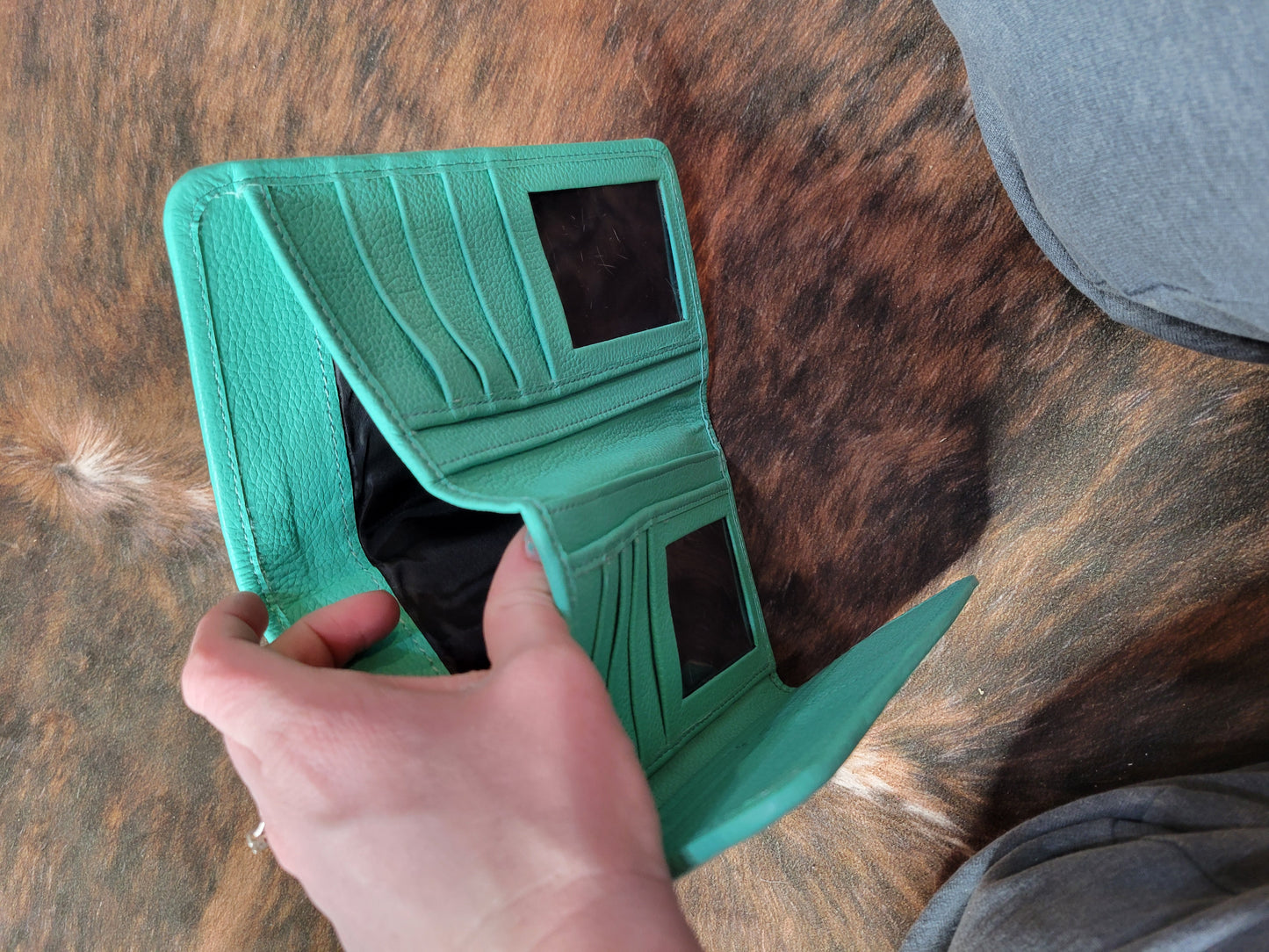 Teal/ Tan Cow Hide Wallet